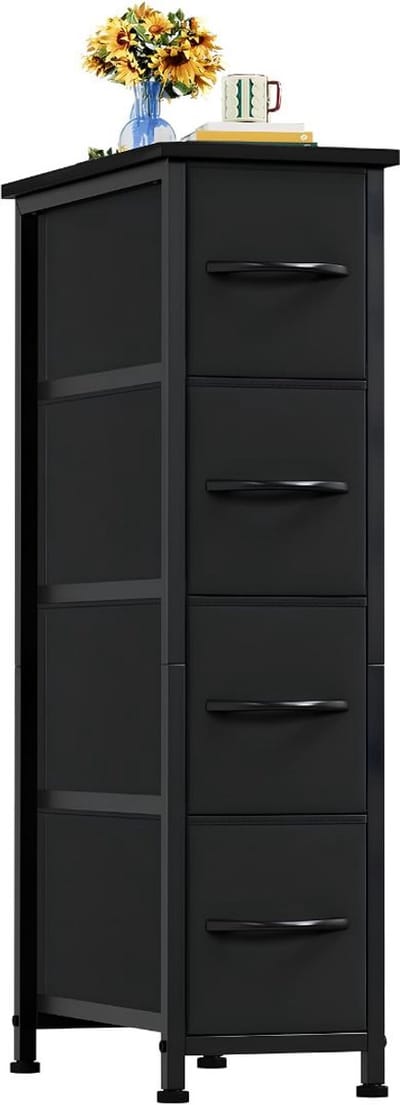 SP® Ladenkast - 4 lades - Kast met stoffen lades - Opbergkast voor slaapkamer, woonkamer - Zwart - 48cm x 20cm x 75cm