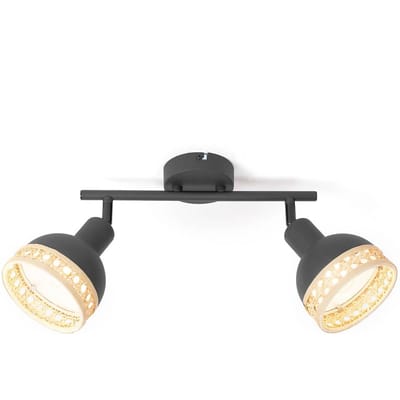 Lindby - buitenspot - 2lichts - Ijzer, rotan - H: 21.5 cm - E14 - zwart, natuurlijk rotan