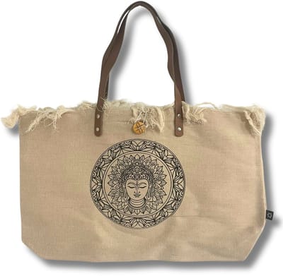 Ancient Wisdom - Tas - Multicolor katoenen draagtas met leren handvat - schoudertas - handtas - eco-vriendelijk - tasaccessoire - handgemaakt - modeartikel