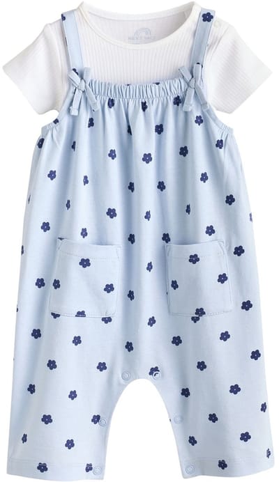 Next - Meisjes - 2-delige set voor baby's van jersey tuinbroek en rompertje - Blauw