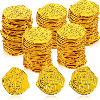 Dailygoods- Munten Gouden Replica - 100 Stuks - Piratenfeestdecoraties - Kunststof - 3,7 x 3,5 cm - Niet-giftig Veilig - Piratenmunten