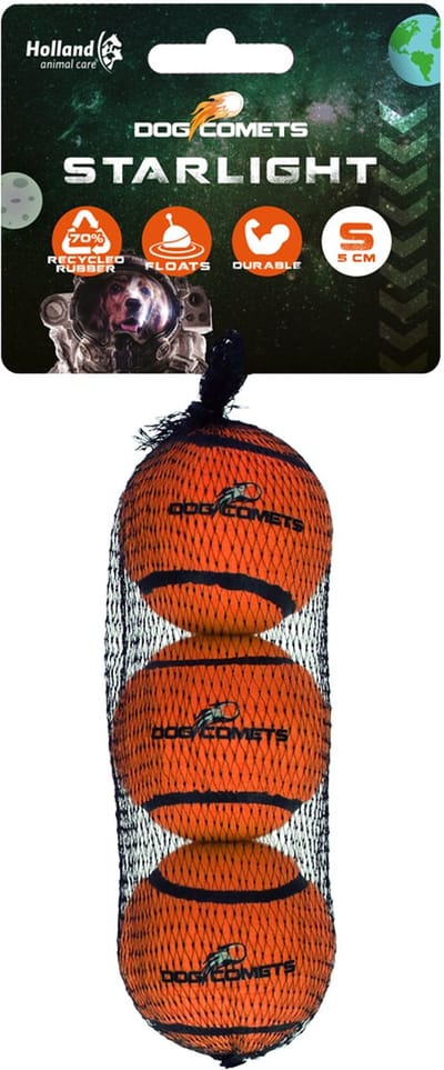 Dog Comets Starlight Tennisbal - Ø 5 cm - Hondenbal - Drijvend Hondenspeelgoed - Stuiterend Hondenspeeltje - Oranje - 3 stuks
