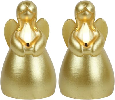Countryfield LED kaars engel - 2x - goud - H11,5 cm - wax kaars op batterijen - kaarsen - kerst thema - kerstkaarsen