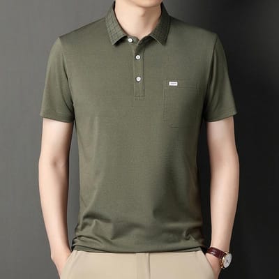 Heren Revers T-shirt met Korte Mouwen Heren Koel Ademend Zomer Midden-Oud en Oud Effen Kleur Casual Poloshirt Papa Herenkleding XL