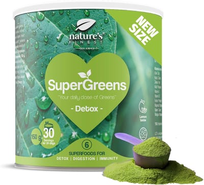 Nature's Finest Bio Detox Supergreens - Groene superfood mix met chlorella - Detoxkuur - Leverreiniging - Energieboost - Rijk aan eiwitten en vezels - Natuurlijk - Vegan - Zonder toegevoegde suikers