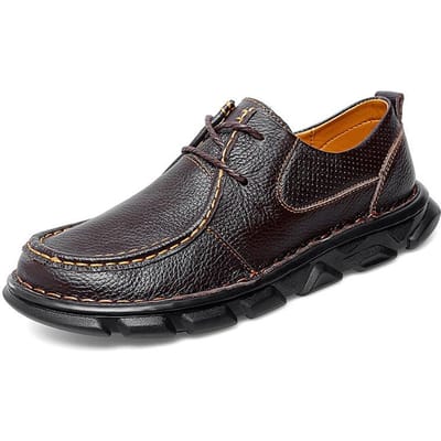 Lente Nieuwe Eerste Laag Koeienhuid Business Casual Schoenen Echt Leer Teenhouder Handgestikte Zachte Platform Schoenen 47 bruin