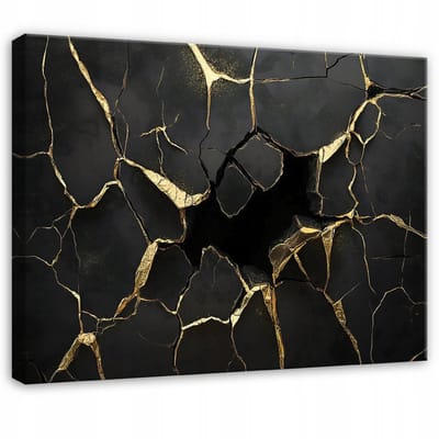 WALLARENA - Canvas schilderij - 100x70 cm - Zwart goud marmer voor slaapkamer, salon, keuken