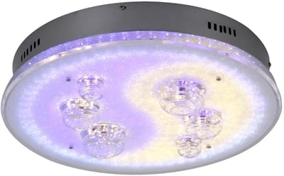 Plafondlamp Woonkamerlamp Eetkamerlamp, afstandsbediening Kleuren fixeerbaar Stapschakelaar, chroom globes, G4 stopcontacten, DxH 43x12cm