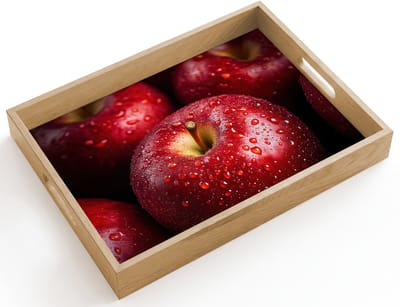 Dienblad hout 40x30 cm - Schootdienblad - Rood - Appels - Fruit - Borrelplank rechthoek - Plateau dienbladen