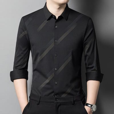 Shirt met lange mouwen en strepen Herfst Nieuw Trendy Ruoshuai Heren Casual All-Matching Shirt 4XL
