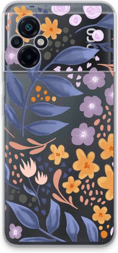 Case Company® - Hoesje geschikt voor Xiaomi Poco M5 hoesje - Flowers with blue leaves - Soft Cover Telefoonhoesje - Bescherming aan alle Kanten en Schermrand