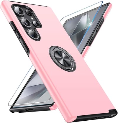 Backcover Shockproof Inclusief Screenprotector Gehard Glas - Hoesje Geschikt voor: Samsung Galaxy S24 Ultra - Roze