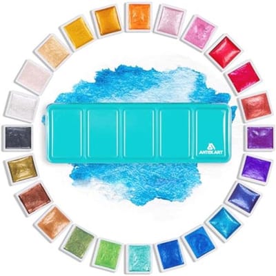 Set van 24 Glitter Aquarelverf in Draagbare Metalen Etui met Palet