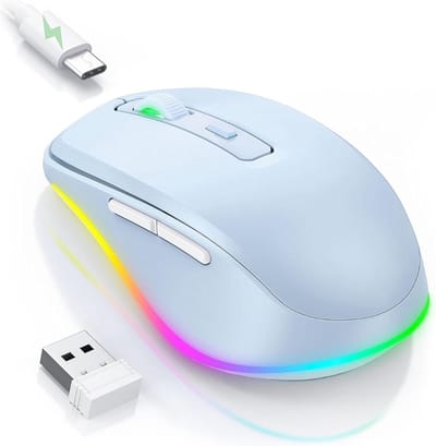 StayPowered Draadloze LED Muis - Stijlvol & Stil met Muisbeweger - Oplaadbaar - 4 Instelbare DPI-niveaus - Plug & Speel - Universele Compatibiliteit - Compact & Efficiënt - Lichtblauw - Levering Sneller dan Aangegeven!