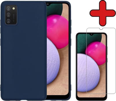 Hoesje - Met Screenprotector - Geschikt voor Samsung Galaxy A02s - Sterk & Shockproof - Telefoon Hoes - Back Cover - Siliconen Case - Telefoonhoes - Donkerblauw