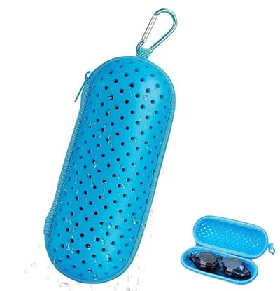 Zwembrilhoes - Brillenkoker - Brillenhoes - Met afvoergat - Opbergdoos Zwembril - Hardcase - Brillendoos - Brillenetui - Brillenzakje - Met Karabijnhaak - Zwemuitrusting - Universeel - Unisex - Blauw
