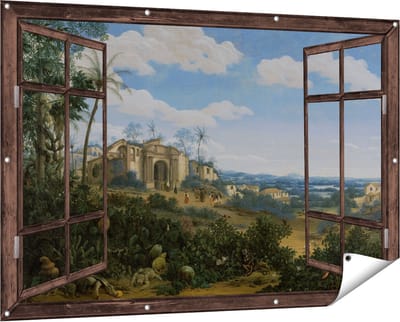 Gards Tuinposter Doorkijk Gezicht op Olinda, Brazilië - Frans Jansz. Post - 150x100 cm - Tuindoek - Tuindecoratie - Wanddecoratie buiten - Tuinschilderij