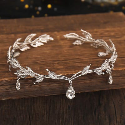 Vintage Zwart Smaragdgroen Feeënkroon Tiara Kristal Blad Elf Tiara Bandana Haaraccessoires voor Vrouwen Kostuum Bruiloft brown