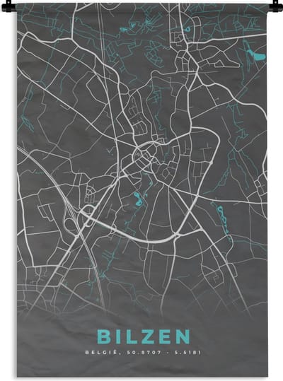 Wandkleed - Wanddoek - Kaart – Plattegrond – Stadskaart – Bilzen – België - Grijs - 120x180 cm - Wandtapijt