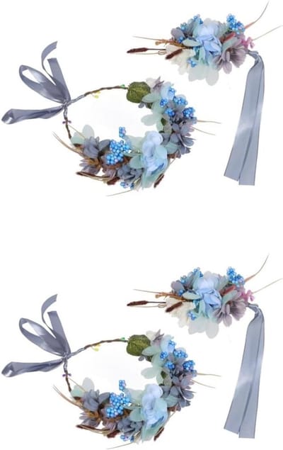 Bloemenkrans Set - Bloemen Hoofddeksel - Feestelijke Gelegenheden - Verstelbaar Lint - 24 cm - Multicolor