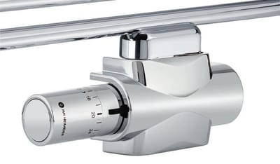 IMI Heimeier Multilux Eclipse 2-pijps onderblokset m. Halo m. debietregeling, recht en haaks R1/2 - G3/4 HOH 50mm design-uitvoering chroom
