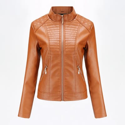 PU Dames Leren Jas Dames Leren Jas Casual Lente en Herfst Jas XXL brown