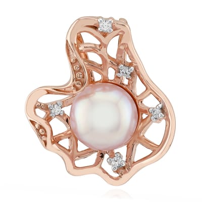 Cavill - Elegante Hanger Zilver & 18K Roségoud Verguld - 8 mm Roze Zoetwater Parel - Cambodjaanse Zirkonia 0,065 ct - Luxe Damessieraden voor Dames