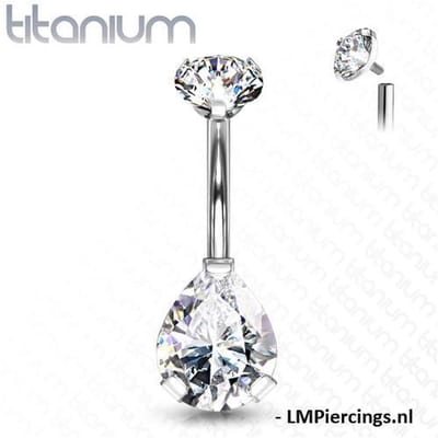 Piercing titanium prong-set drup wit - LMPiercings