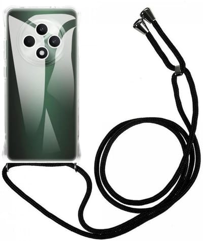 Schokbestendig Transparant Hoesje met Koord Geschikt voor Oppo Reno 12 F | Shockproof Back Cover met Ketting | Flexibel TPU | Doorzichtig