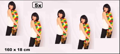 5x Sjaal gebreid rood/geel/groen 160cm x 18cm - Carnaval festival kou buiten sfeer thema feest party