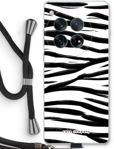 Case Company® - Hoesje met koord geschikt voor OnePlus 12r hoesje met Koord - Zebra pattern - Telefoonhoesje met Zwart Koord - Bescherming aan alle Kanten en Over de Schermrand