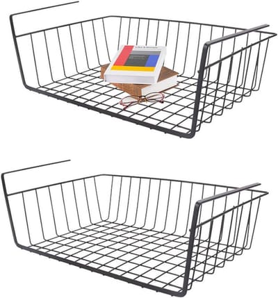 Famanu – Onderkast opbergmand - 2 stuks hangmand metaal ophangmand rek onder kast ophangmand metaal mand-organisator rekhangmand voor keuken - kantoor - eetkamer - badkamer - kast (Zwart)