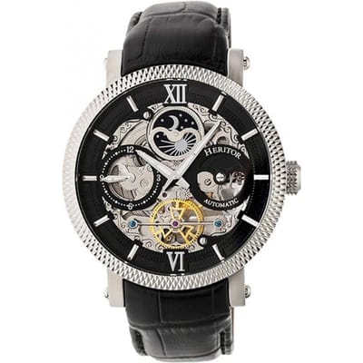 Heritor Automatic Aries Skeleton leren band horloge - Zwart
