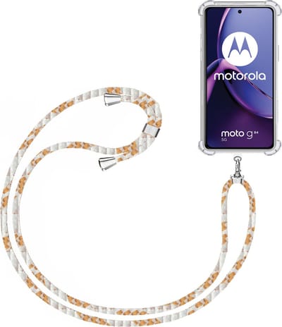 Telefoonkoord + Hoesje Geschikt voor Motorola Moto G84 - Lengte Verstelbaar - Telefoonketting - Shock Proof Case - Wit Goud