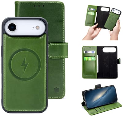 Casemania - Bookcase 2 in 1 - iPhone 17 Air - Magsafe - Echt Leer - Groen