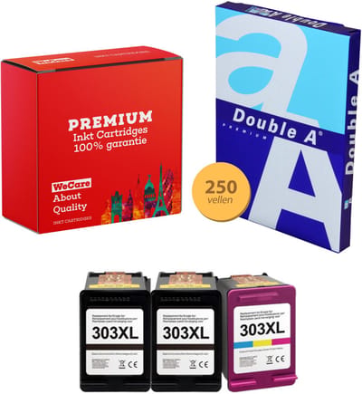 3-pack Geschikt voor HP 303XL Inktcartridges + pak DoubleA papier - Geschikt voor HP Envy 6255 - 6222 - 6234 - 7155 - 7858 - 7220 - 6230