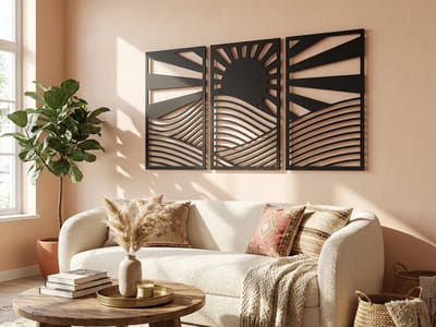 Wanddecoratie Boho Stijl, Houten Wandbeeld, 3D Wanddecoratie voor Thuis, Moderne Beelden voor Huis Kantoor Slaapkamer, Woonkamer - 93x50 cm