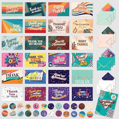 24 Stuks Diverse Bedankkaarten met Enveloppen en Stickers - 6x4 Inch - Perfect voor Verjaardagen en Schoolevenementen