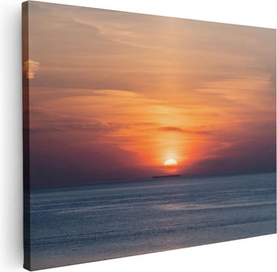 Artaza Canvas Schilderij Zee En Strand - 40x30 cm - Klein - Wanddecoratie Woonkamer - Muurdecoratie Zonsondergang - Schilderijen Op Canvas