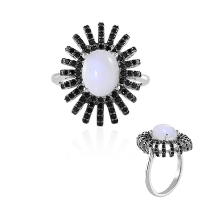 Cavill - Elegant verstelbare ring - 925 Sterling zilver - Platina verguld - 2,88 ct regenboog maansteen & 1,31 ct zwarte spinel - Luxe dames sieraad