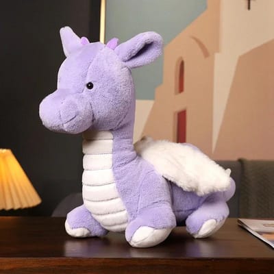 Schattige Dinosaurus Pluche Pop met 3D Hoorns Vleugels Zacht Gevuld Vliegende Draak Speelgoed voor Kinderen Dino Dier Kussen 45cm paars