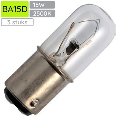 Signaallamp Ba15d 12V 15W - 1250 mAh - 3 stuks - T16 Gloeilamp Ø16mm - 45mm - 2500K - Dimbaar