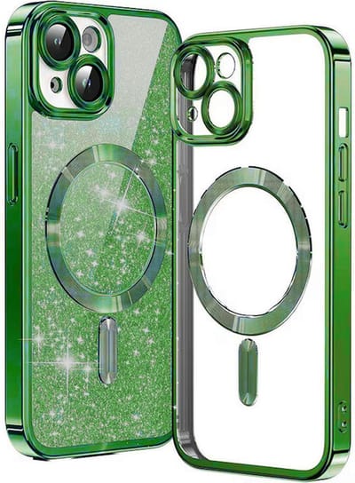 Hoesje geschikt voor Apple iPhone 15 Plus - Techsuit Luxury Glitter Back Cover - Geschikt voor MagSafe - Donkergroen