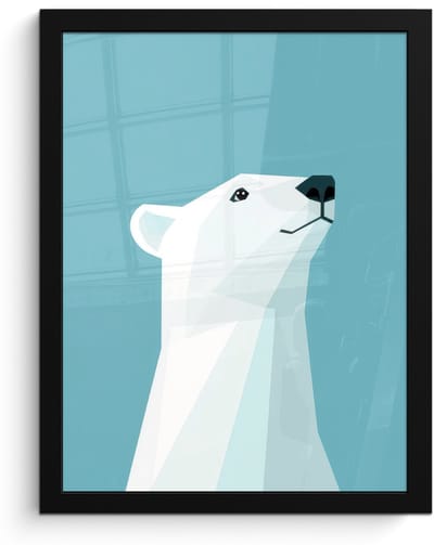 Poster in lijst - Fotolijst 30x40 cm - Posters - Ijsbeer - Lichtblauw - Minimalistisch - Posterlijst zwart - Decoratie - Wanddecoratie woonkamer - Muurdecoratie slaapkamer