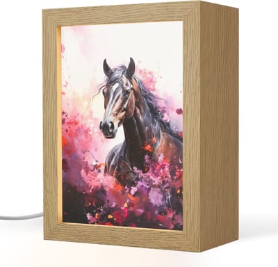 Nachtlampje 15x20 cm - Kinder lampje - Paard - Dieren - Meisje - Roze - Tafellamp kinderkamer - Slaapkamer lamp - Bedlamp kinderen - Kinderlampje stopcontact - Wandlamp babykamer - Nachtlampjes