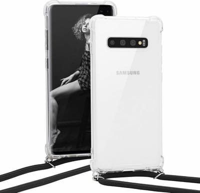 Hoesje Geschikt Voor Samsung Galaxy S10 Plus Hoesje transparant silicone met Koord - Galaxy S10 Plus Koord hoesje draagkoord TPU backcover - Zwart