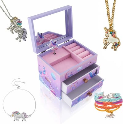 Houten Muziekdoos met Sieraden voor Meisjes - Betoverende Eenhoorn Cadeauset