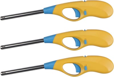 Flame Classics - 3x - BBQ/keuken aansteker lange steel - licht oranje - 26 cm