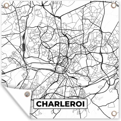 Tuin poster Stadskaart – Plattegrond – België – Zwart Wit – Charleroi – Kaart - 200x200 cm - Tuindoek