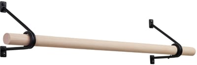 SOTECH wandkapstok 120 x 150 mm matzwart gepoedercoat met 500 mm kapstokstang van beukenhout Ø 30 mm, kledingstang, kapstok